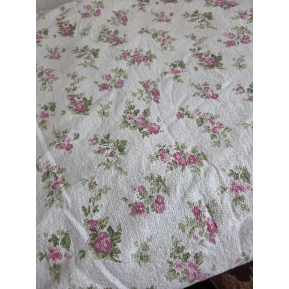 Laura Ashley King Flannel Flat Sheet or Blanket Petite Roses Cottage Core